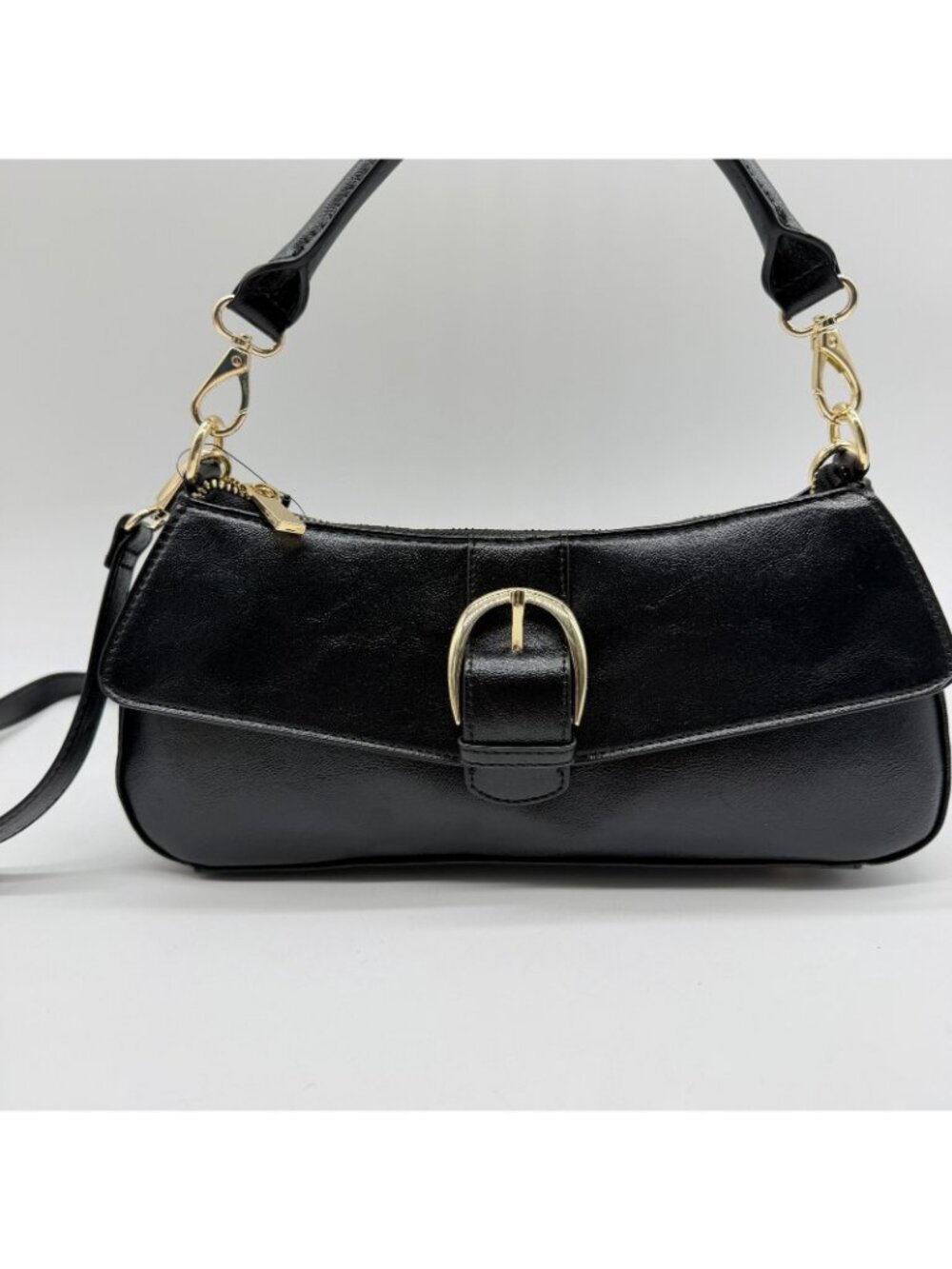 On 34th Jynna glazed baguette shiny women's top handle shoulder bag - Black - Picture 9 of 13
